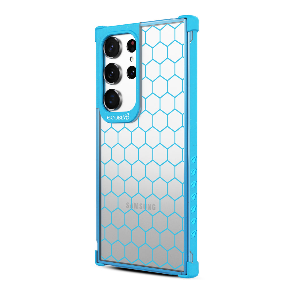 Honeycomb - Right-side View Of Blue & Clear Eco-Friendly Galaxy S23 Ultra Case