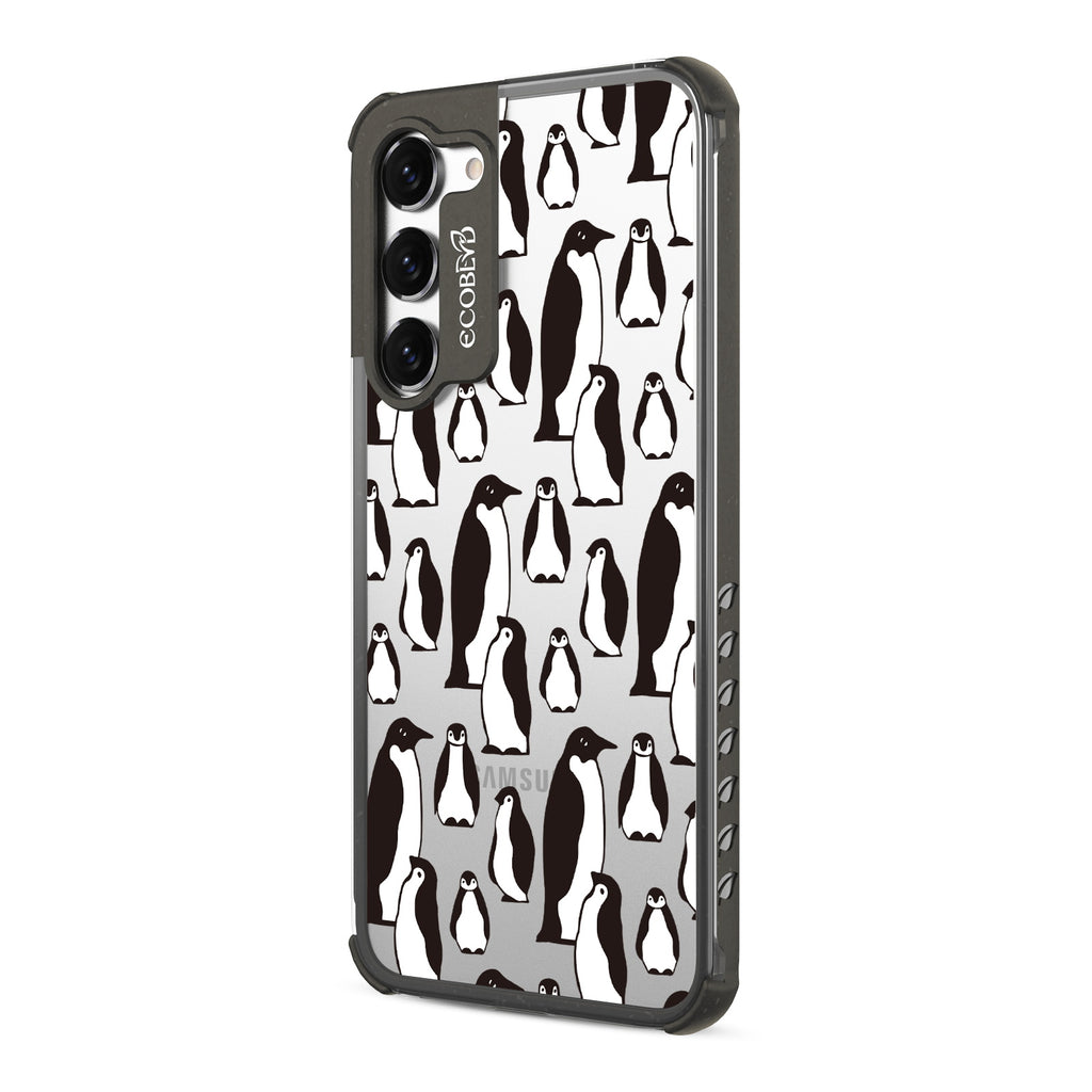 Penguins - Right-side View Of Black & Clear Eco-Friendly Galaxy S23 Case