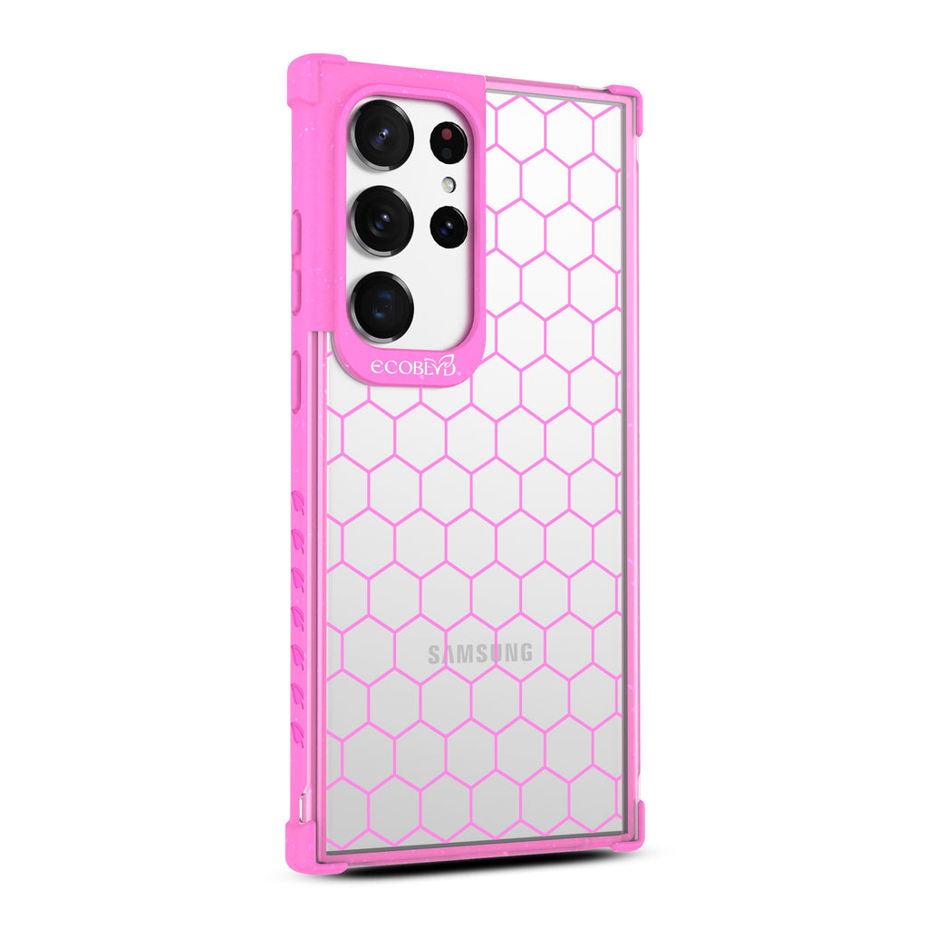 Honeycomb - Left-side View Of Pink & Clear Eco-Friendly Galaxy S23 Ultra Case
