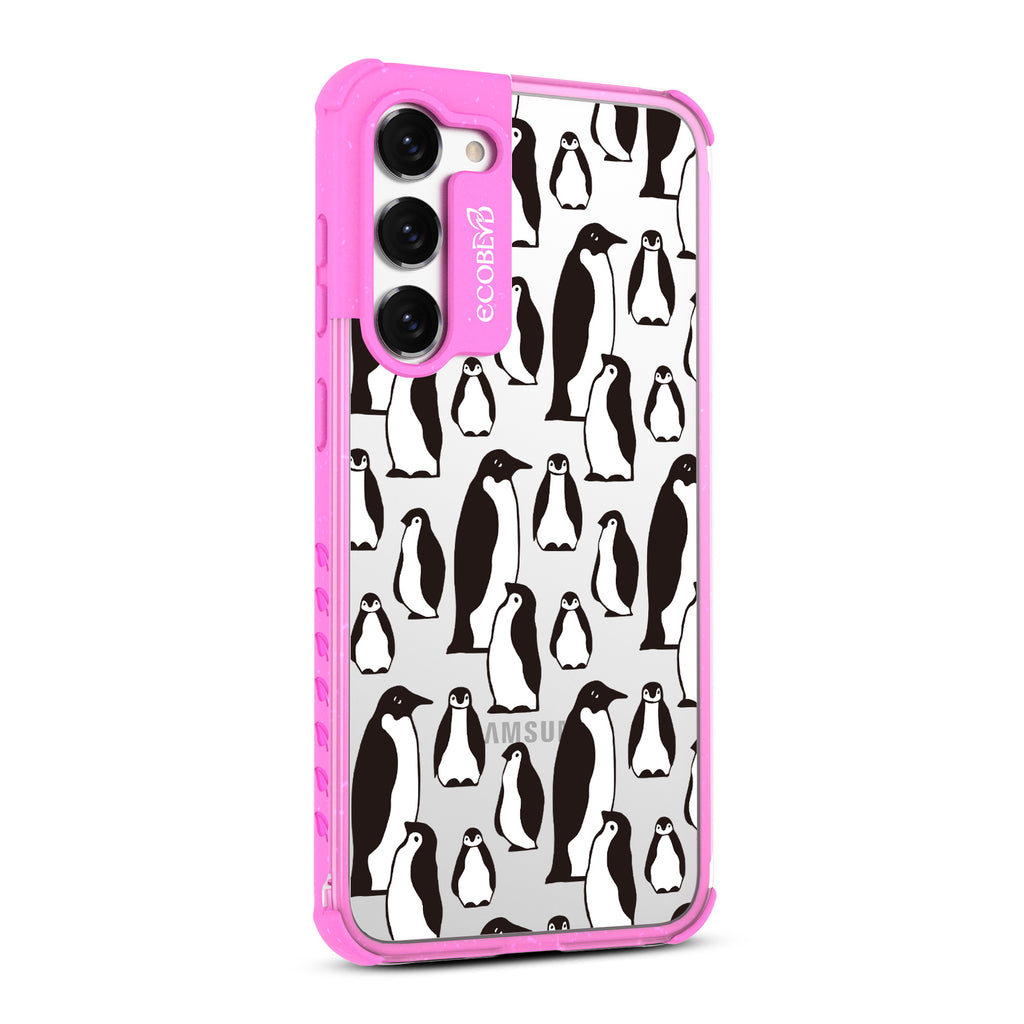 Penguins - Left-side View Of Pink & Clear Eco-Friendly Galaxy S23 Case