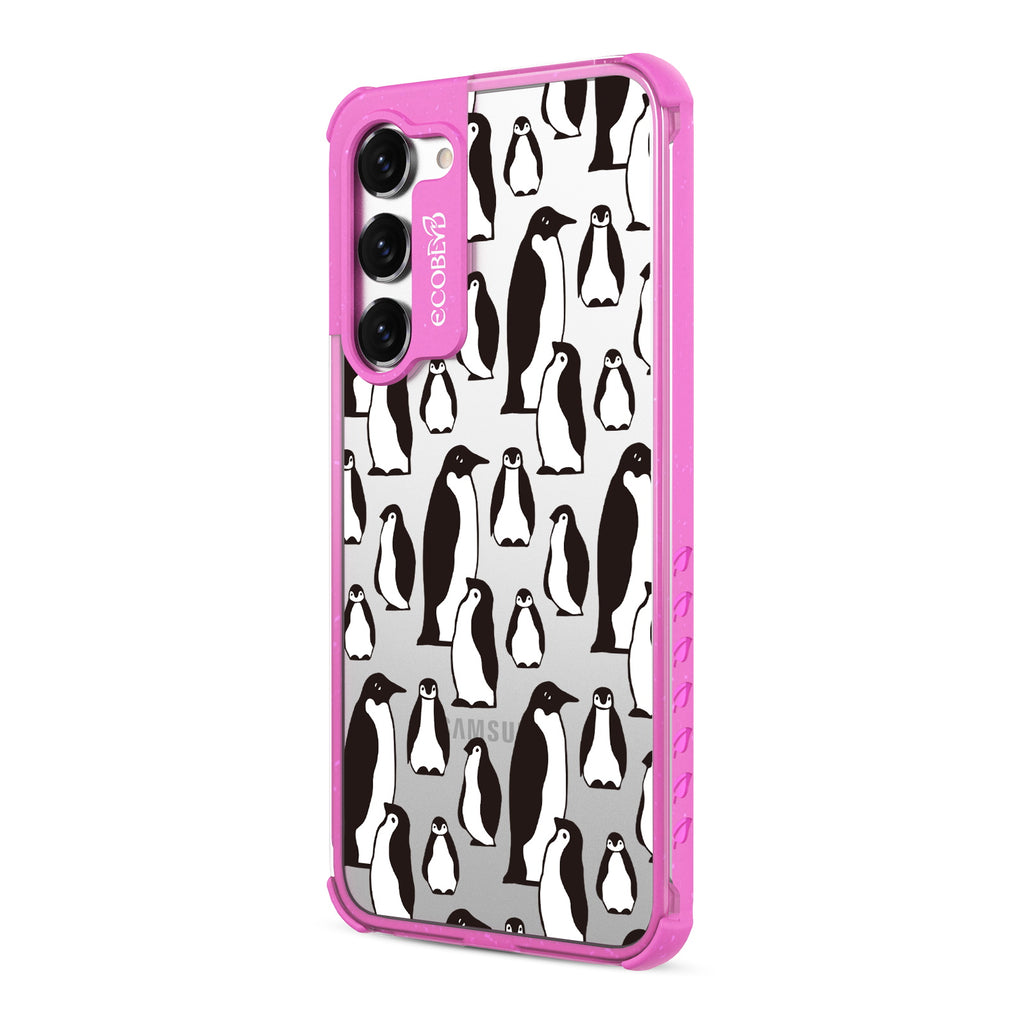 Penguins - Right-side View Of Pink & Clear Eco-Friendly Galaxy S23 Case