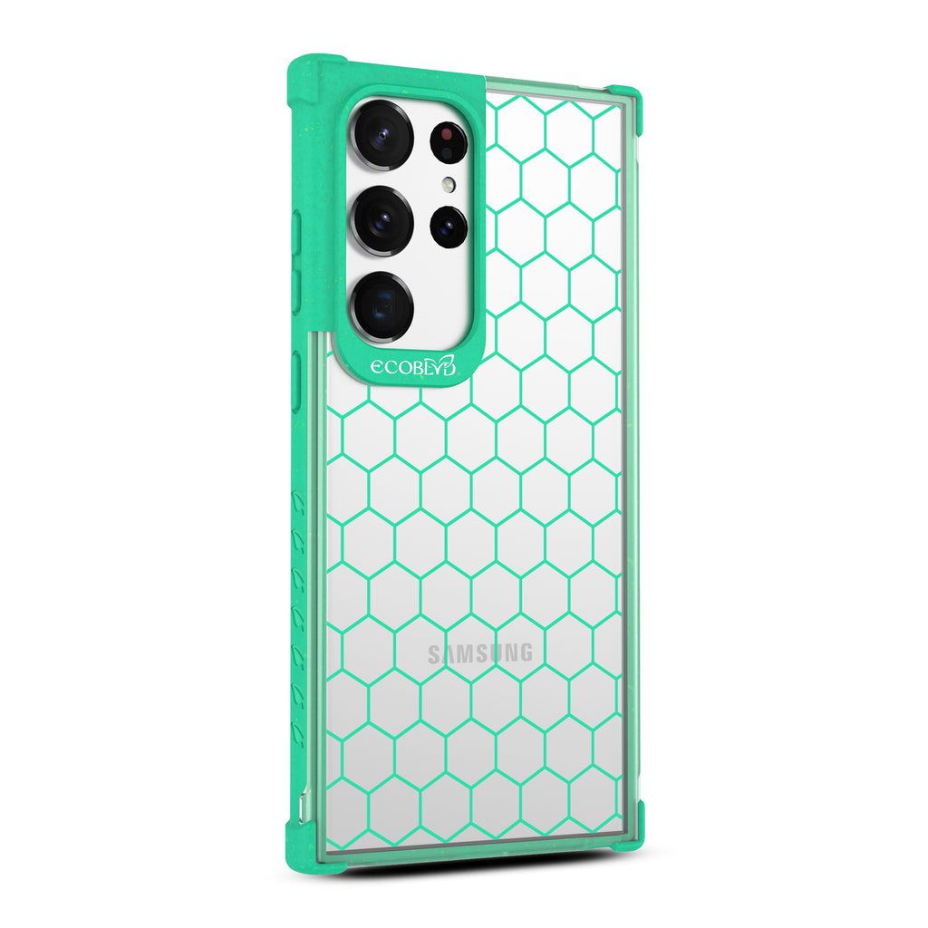  Honeycomb - Left-side View Of Green & Clear Eco-Friendly Galaxy S23 Ultra Case