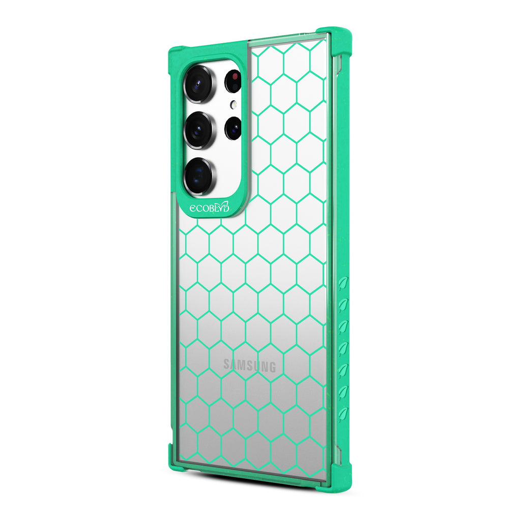Honeycomb - Right-side View Of Green & Clear Eco-Friendly Galaxy S23 Ultra Case
