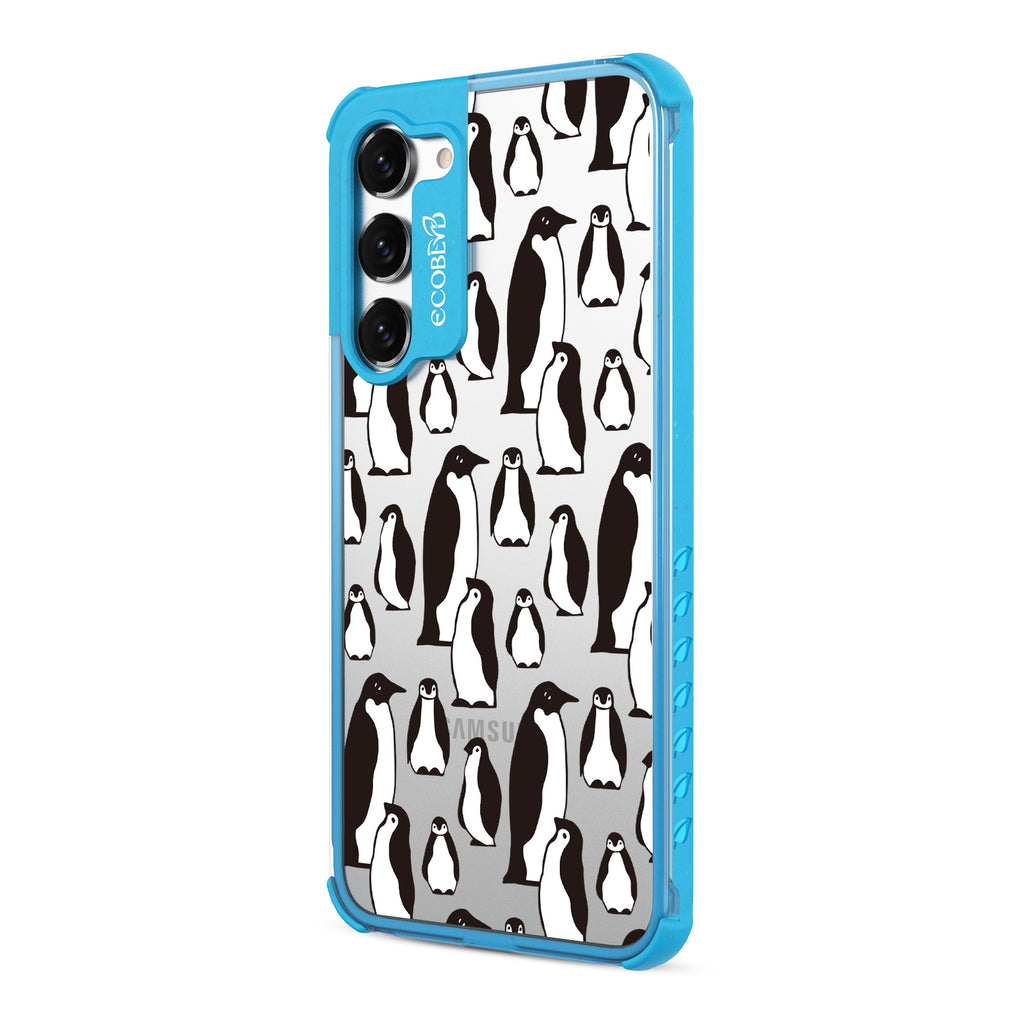 Penguins - Right-side View Of Blue & Clear Eco-Friendly Galaxy S23 Case