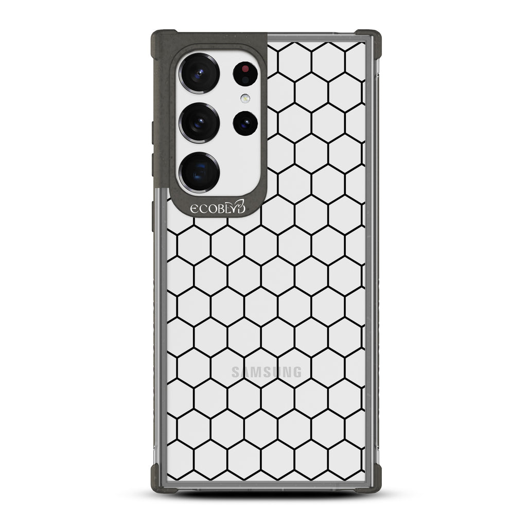 Honeycomb - Black Eco-Friendly Galaxy S23 Ultra Case With A Geometric Honeycomb Pattern On A Clear Back