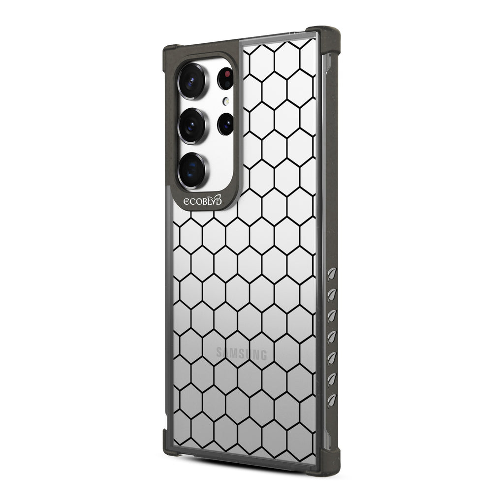 Honeycomb - Right-side View Of Black & Clear Eco-Friendly Galaxy S23 Ultra Case