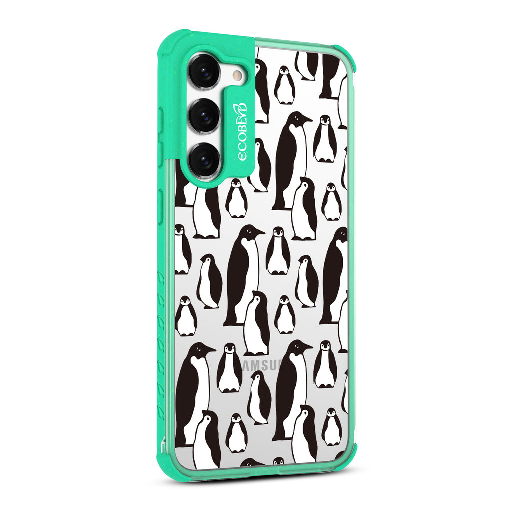 Penguins - Left-side View Of Green & Clear Eco-Friendly Galaxy S23 Case