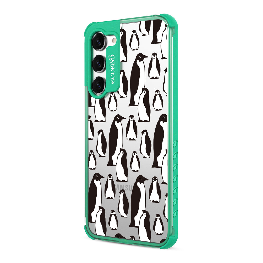 Penguins - Right-side View Of Green & Clear Eco-Friendly Galaxy S23 Case