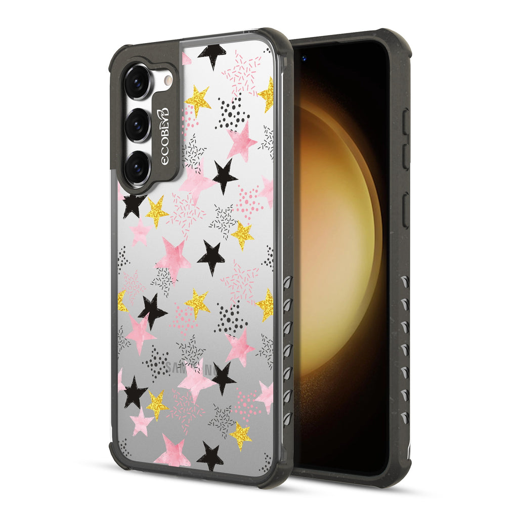 Champagne Supernova - Back View Of Black & Clear Eco-Friendly Galaxy S23 Case & A Front View Of The Screen