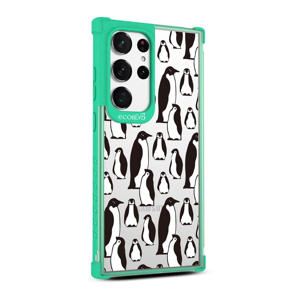 Penguins - Left-side View Of Green & Clear Eco-Friendly Galaxy S23 Ultra Case