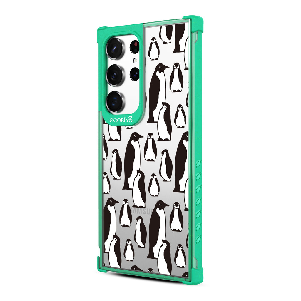 Penguins - Right-side View Of Green & Clear Eco-Friendly Galaxy S23 Ultra Case