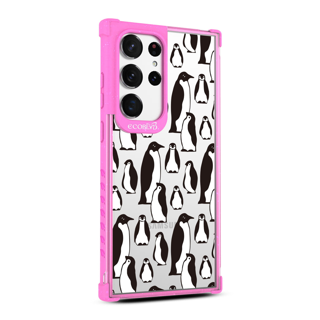 Penguins - Left-side View Of Pink & Clear Eco-Friendly Galaxy S23 Ultra Case