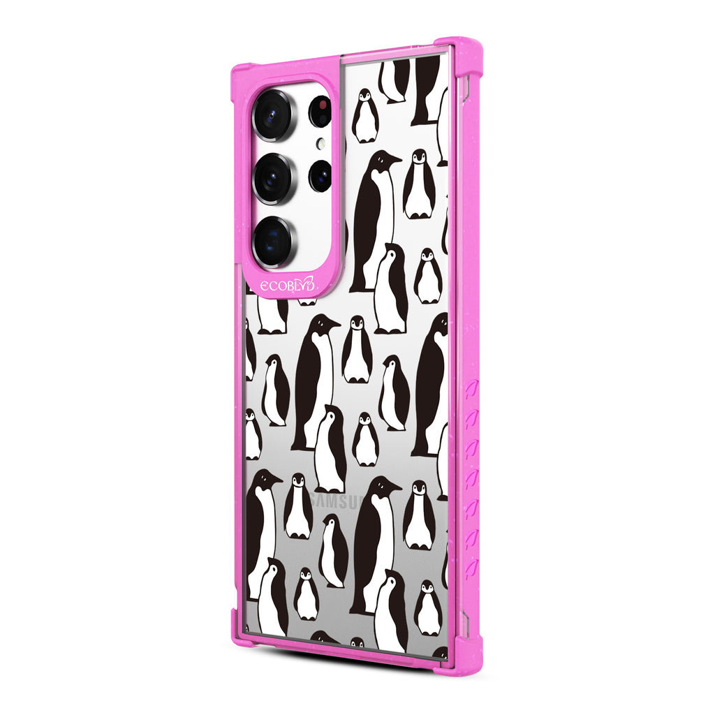 Penguins - Right-side View Of Pink & Clear Eco-Friendly Galaxy S23 Ultra Case
