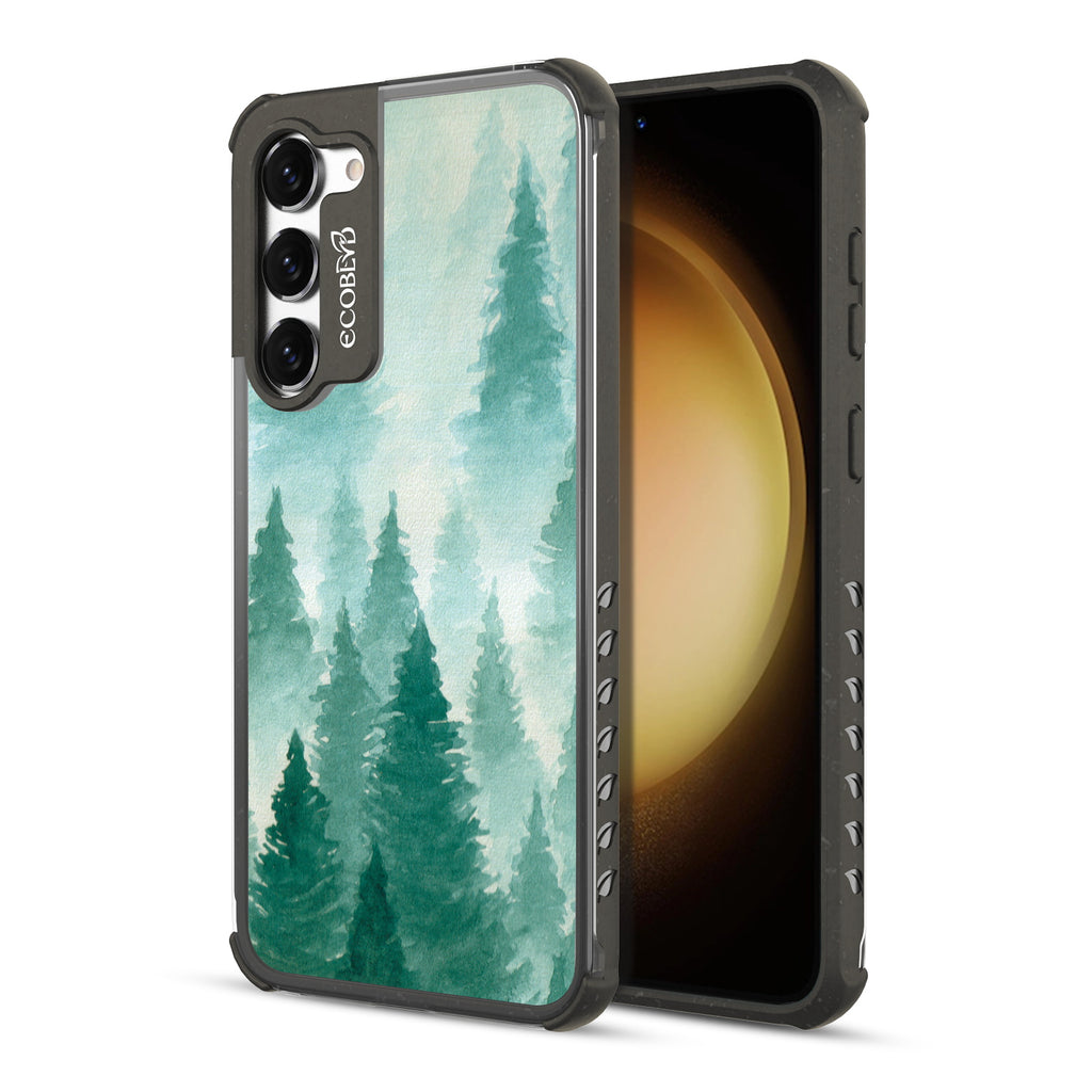 Winter Pine - Back View Of Black & Clear Eco-Friendly Galaxy S23 Plus Case & A Front View Of The Screen