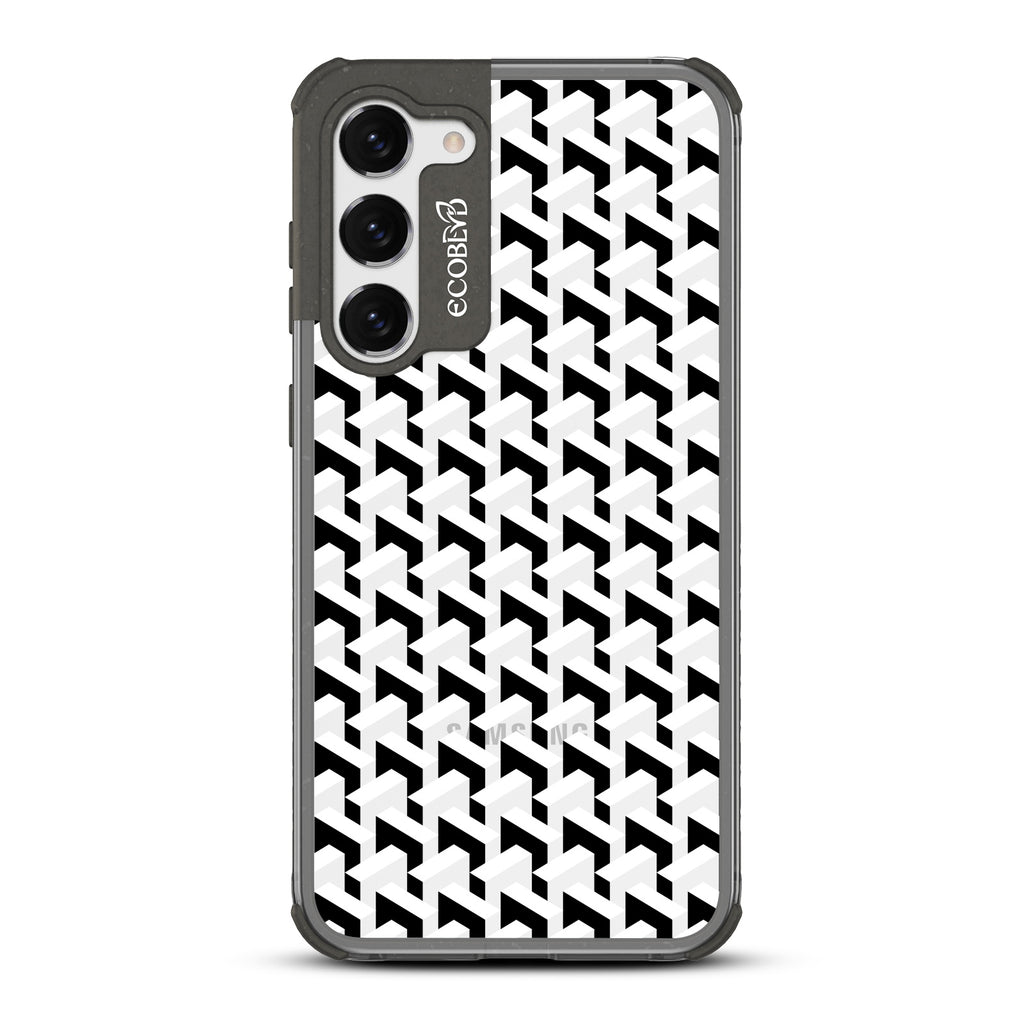 That?€?s Haute - Black Eco-Friendly Galaxy S23 Case With A High-Fashion Chevron Print On A Clear Back