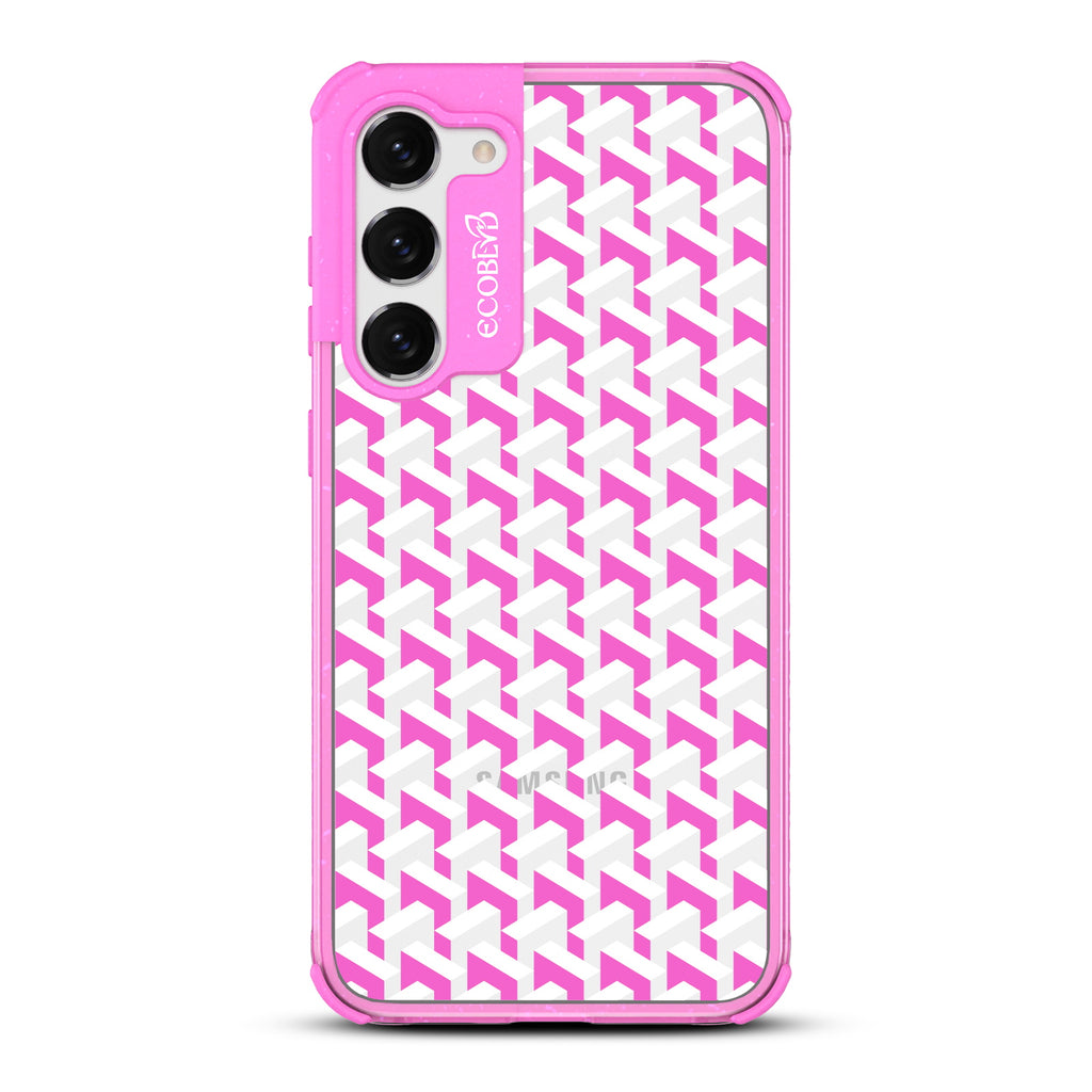 That?€?s Haute - Pink Eco-Friendly Galaxy S23 Plus Case With A High-Fashion Chevron Print On A Clear Back