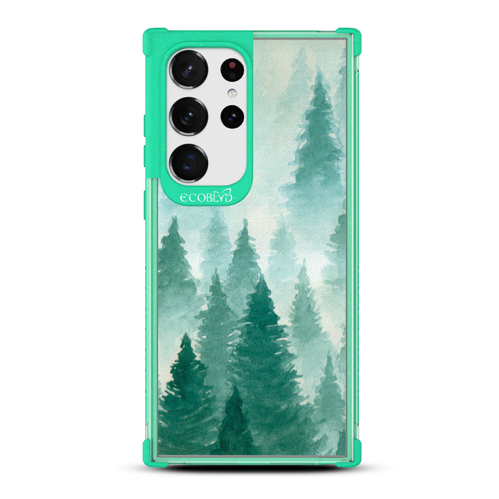 Winter Pine - Green Eco-Friendly Galaxy S23 Ultra Case With With A Watercolor Pine Tree Forest Print On A Clear Back