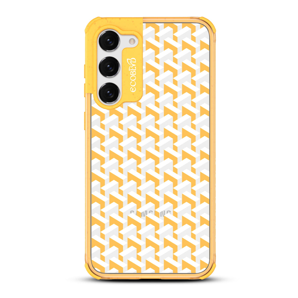 That?€?s Haute - Yellow Eco-Friendly Galaxy S23 Case With A High-Fashion Chevron Print On A Clear Back