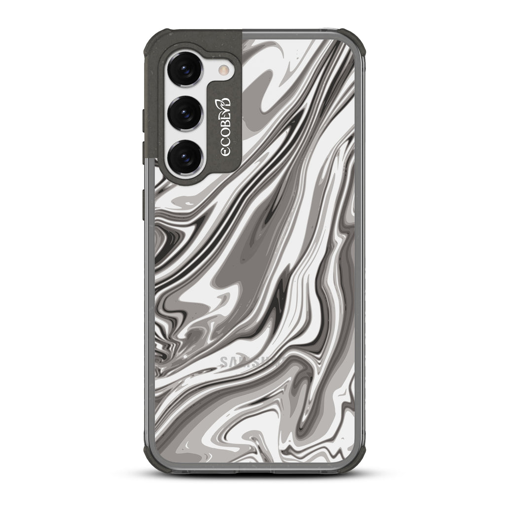 Simply Marbleous - Black Eco-Friendly Galaxy S23 Plus Case With Marble Swirls On A Clear Back