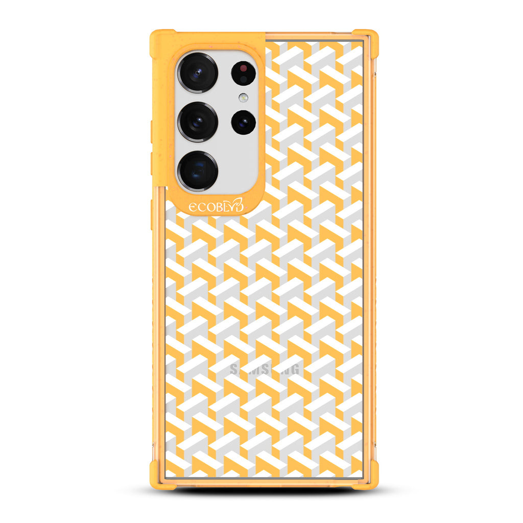 That?€?s Haute - Yellow Eco-Friendly Galaxy S23 Ultra Case With A High-Fashion Chevron Print On A Clear Back