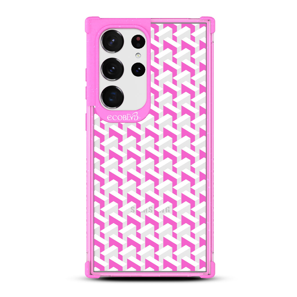That?€?s Haute - Pink Eco-Friendly Galaxy S23 Ultra Case With A High-Fashion Chevron Print On A Clear Back