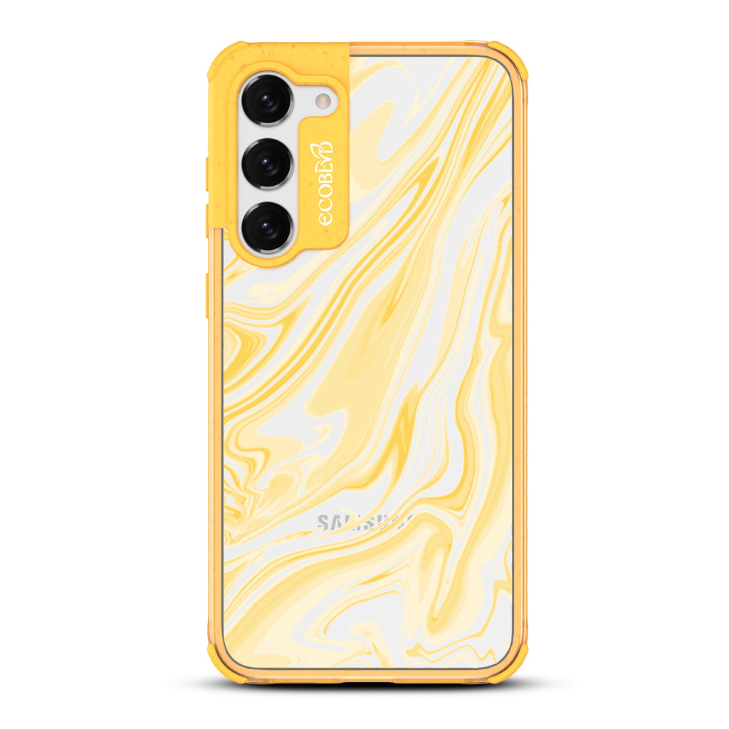 Simply Marbleous - Yellow Eco-Friendly Galaxy S23 Case With Marble Swirls On A Clear Back