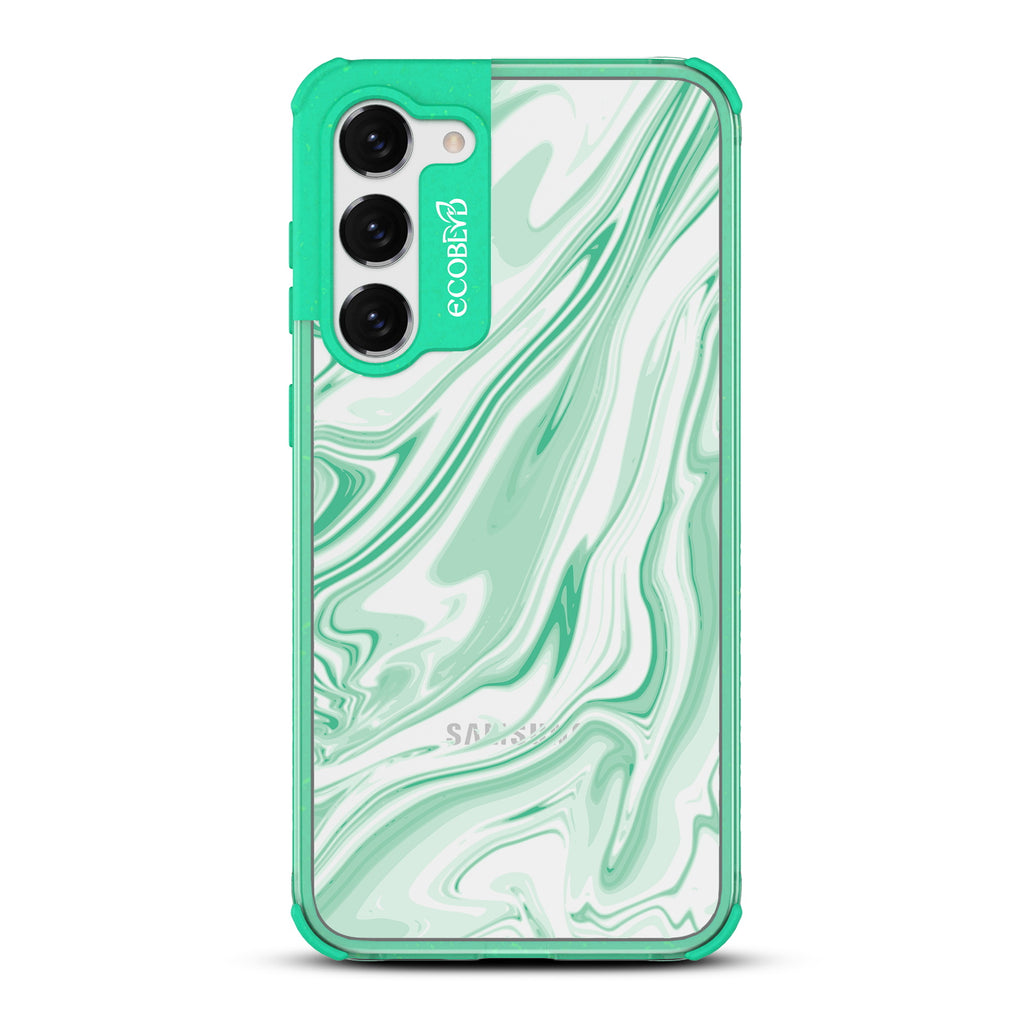 Simply Marbleous - Green Eco-Friendly Galaxy S23 Case With Marble Swirls On A Clear Back