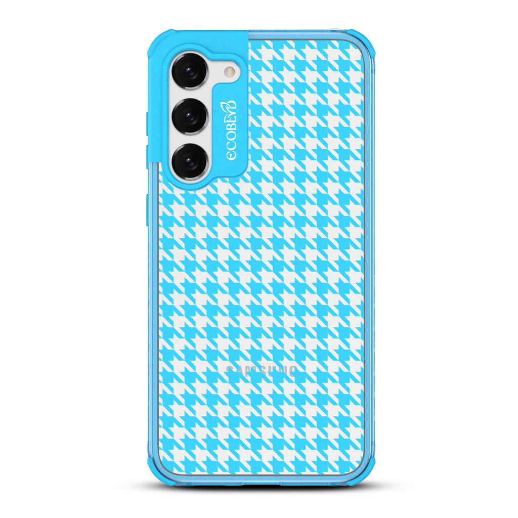 Houndstooth - Blue Eco-Friendly Galaxy S23 Case With A With A Plaid Houndstooth Pattern On A Clear Back