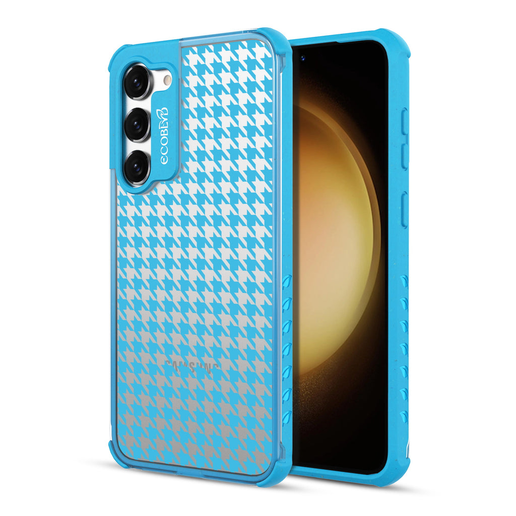 Honeycomb - Back View Of Blue & Clear Eco-Friendly Galaxy S23 Case & A Front View Of The Screen