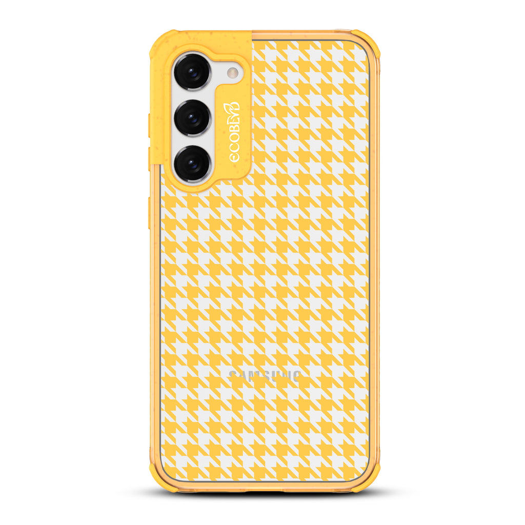 Houndstooth - Yellow Eco-Friendly Galaxy S23 Case With A With A Plaid Houndstooth Pattern On A Clear Back
