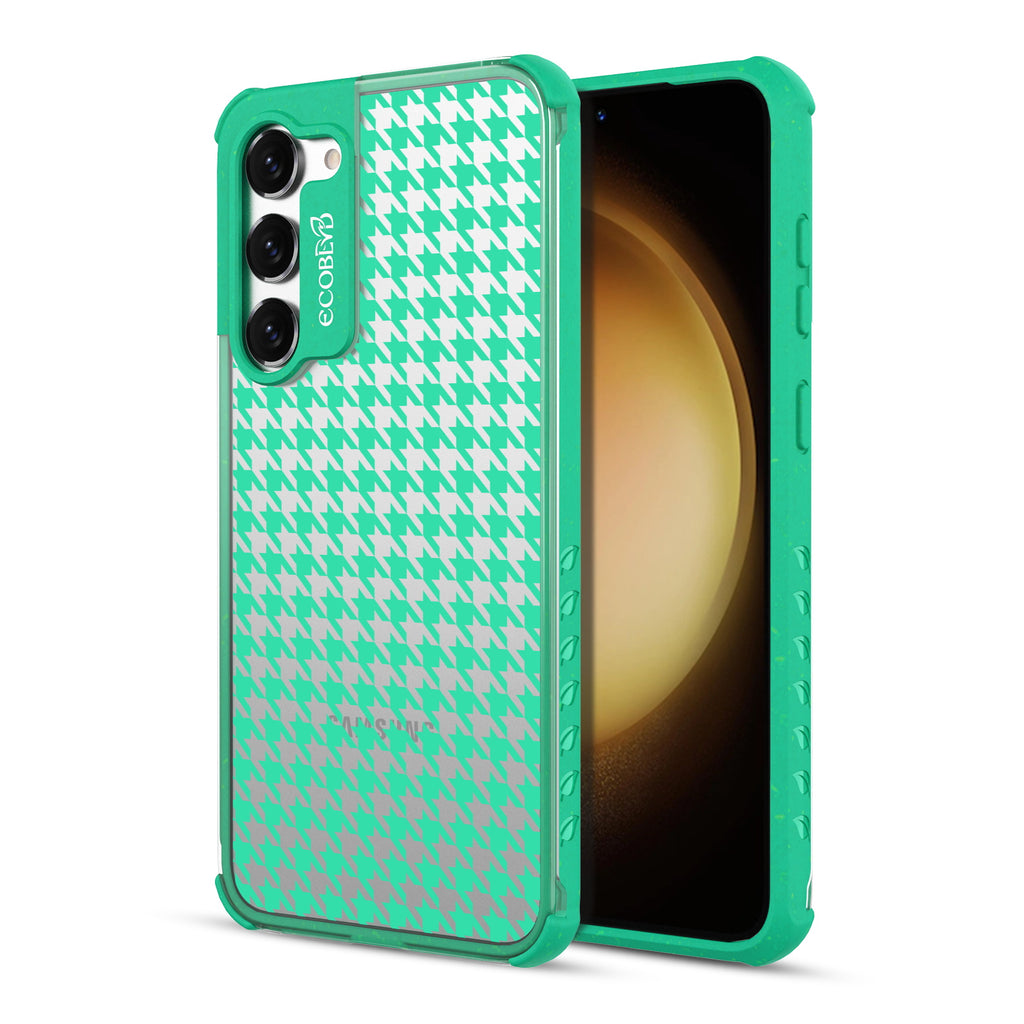Honeycomb - Back View Of Green & Clear Eco-Friendly Galaxy S23 Case & A Front View Of The Screen