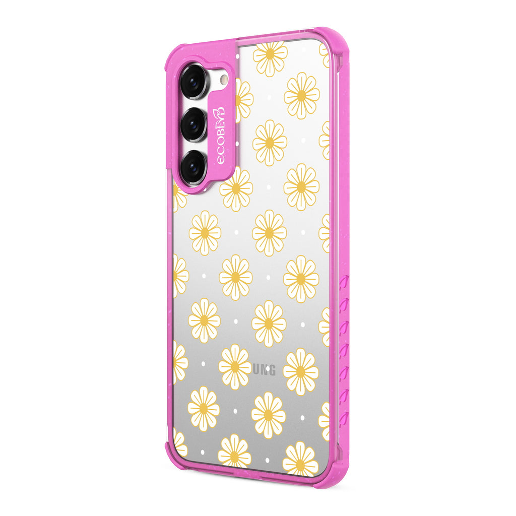 Daisy - Right-side View Of Pink & Clear Eco-Friendly Galaxy S23 Case