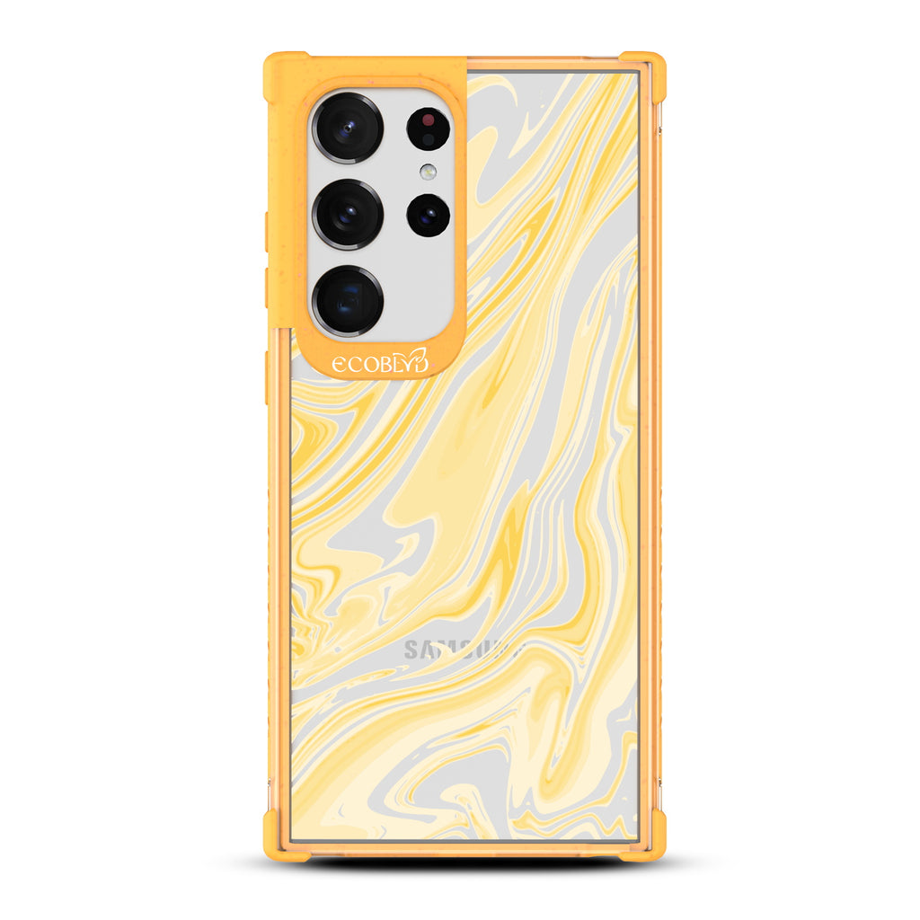 Simply Marbleous - Yellow Eco-Friendly Galaxy S23 Ultra Case With Marble Swirls On A Clear Back