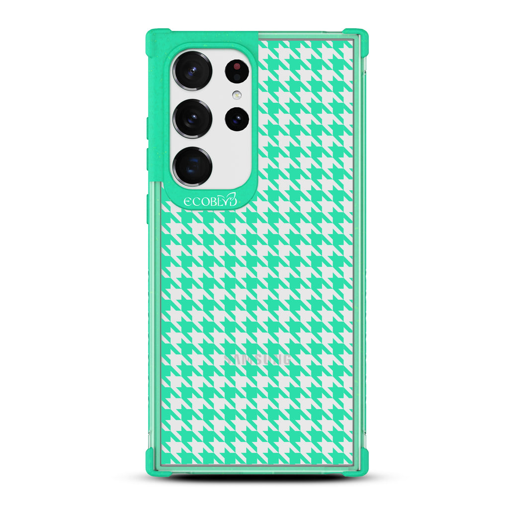 Houndstooth - Green Eco-Friendly Galaxy S23 Ultra Case With A With A Plaid Houndstooth Pattern On A Clear Back