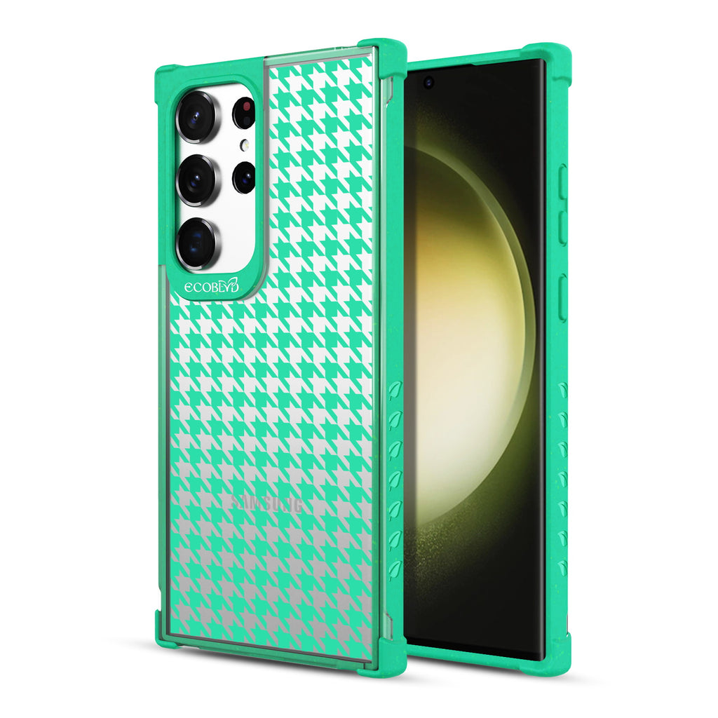 Honeycomb - Back View Of Green & Clear Eco-Friendly Galaxy S23 Ultra Case & A Front View Of The Screen