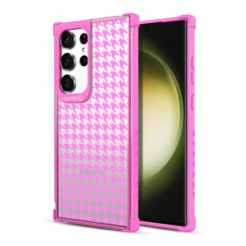Honeycomb - Back View Of Pink & Clear Eco-Friendly Galaxy S23 Ultra Case & A Front View Of The Screen