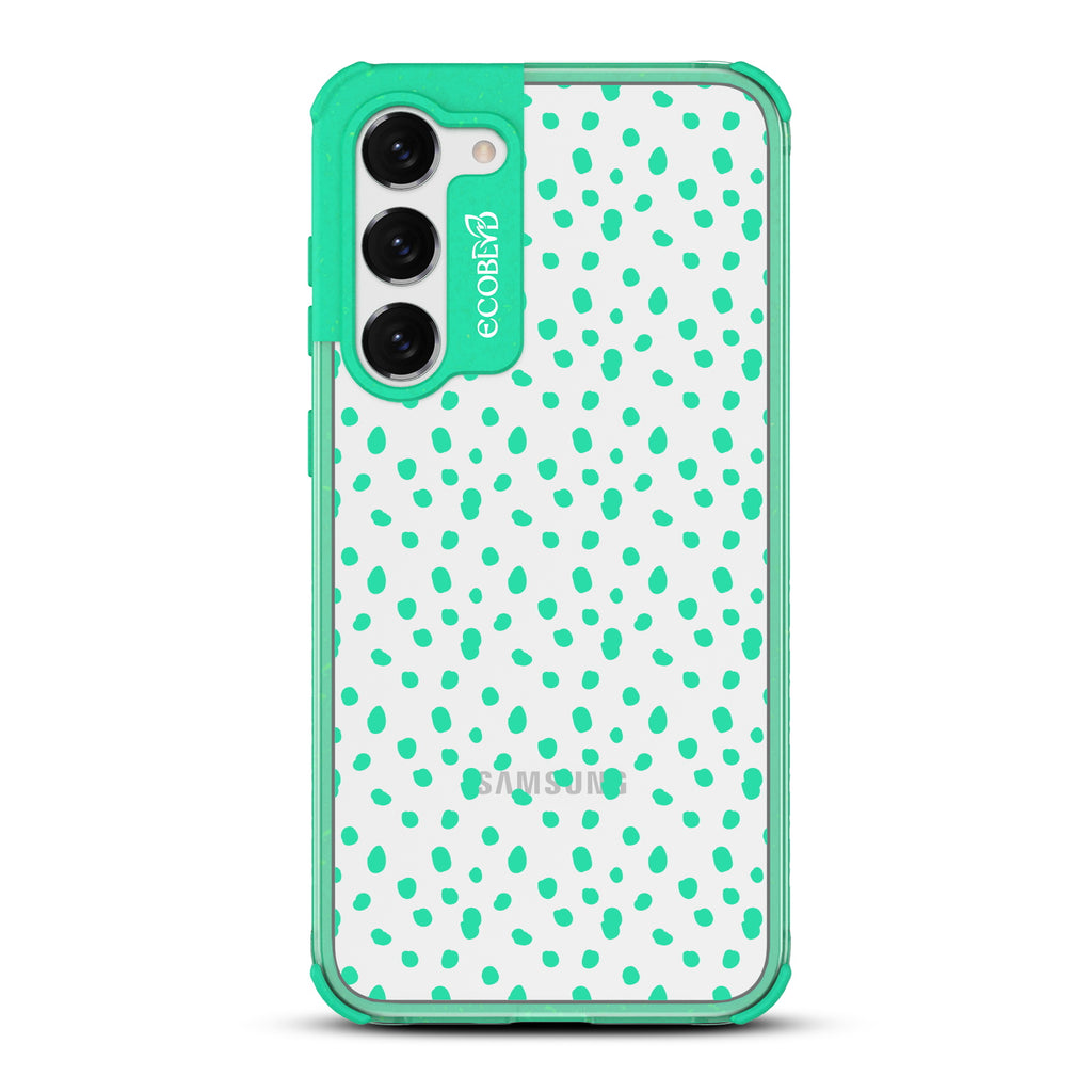 On The Dot - Green Eco-Friendly Galaxy S23 Case With A Polka Dot Pattern On A Clear Back