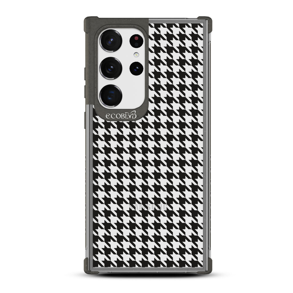 Houndstooth - Black Eco-Friendly Galaxy S23 Ultra Case With A With A Plaid Houndstooth Pattern On A Clear Back
