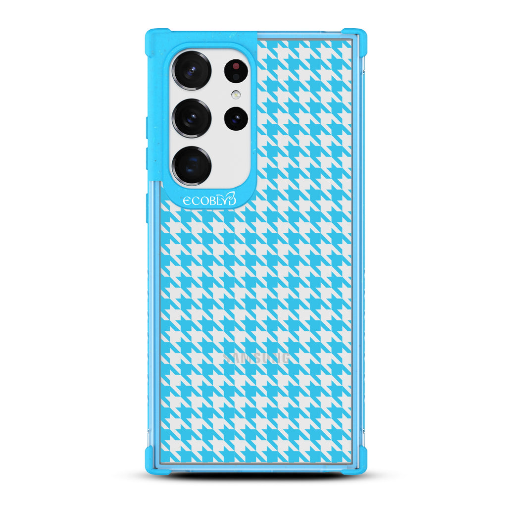 Houndstooth - Blue Eco-Friendly Galaxy S23 Ultra Case With A With A Plaid Houndstooth Pattern On A Clear Back