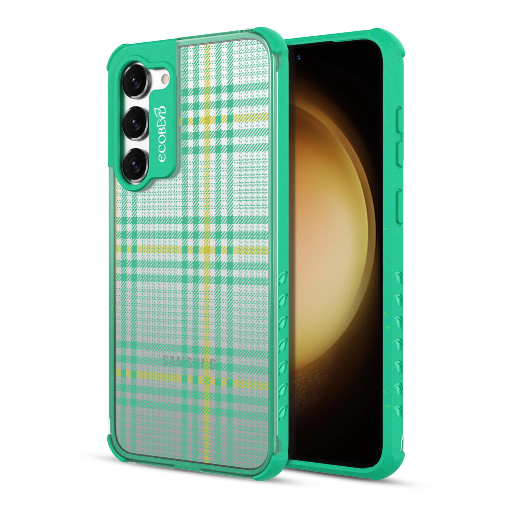 As If - Back View Of Green & Clear Eco-Friendly Galaxy S23 Case & A Front View Of The Screen