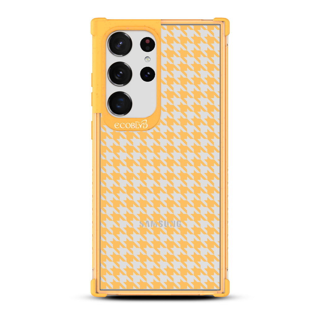 Houndstooth - Yellow Eco-Friendly Galaxy S23 Ultra Case With A With A Plaid Houndstooth Pattern On A Clear Back