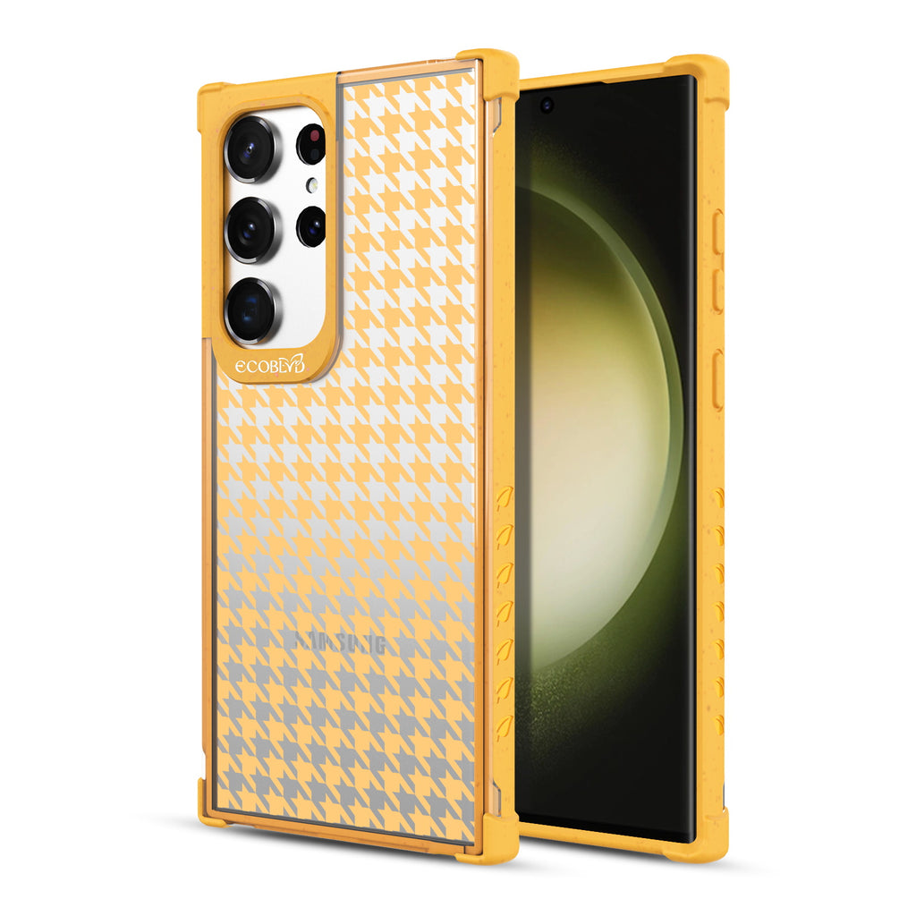 Honeycomb - Back View Of Yellow & Clear Eco-Friendly Galaxy S23 Ultra Case & A Front View Of The Screen