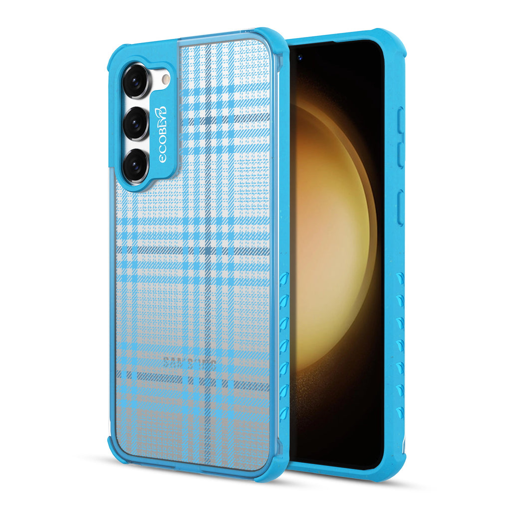 As If - Back View Of Blue & Clear Eco-Friendly Galaxy S23 Case & A Front View Of The Screen