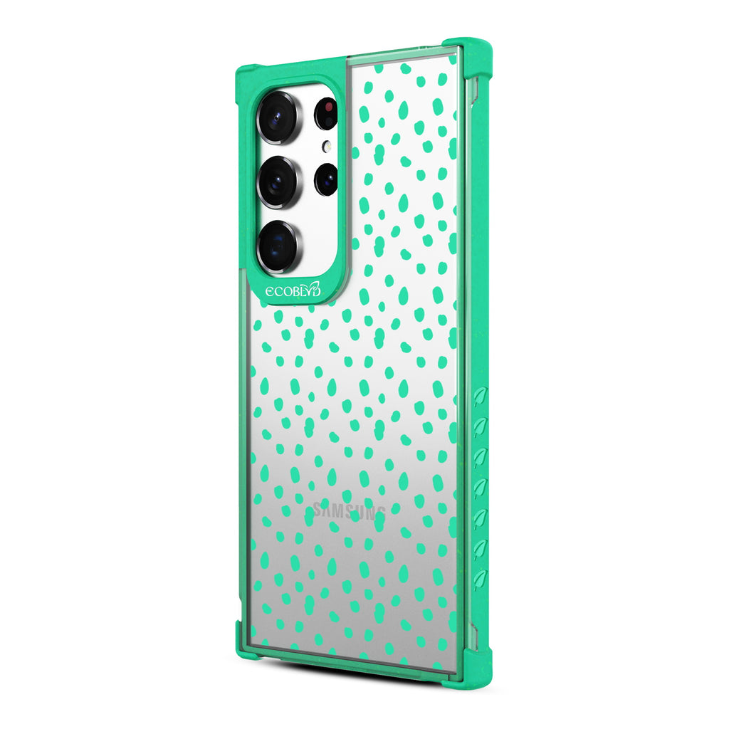 On The Dot - Right-side View Of Green & Clear Eco-Friendly Galaxy S23 Ultra Case