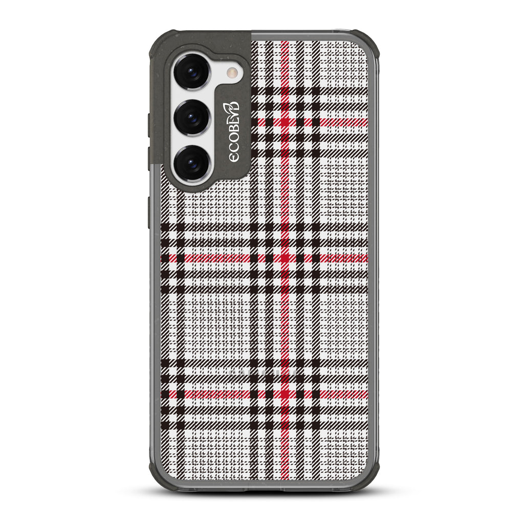 As If - Black Eco-Friendly Galaxy S23 Case with Black/Red Nova Check Plaid Print On A Clear Back