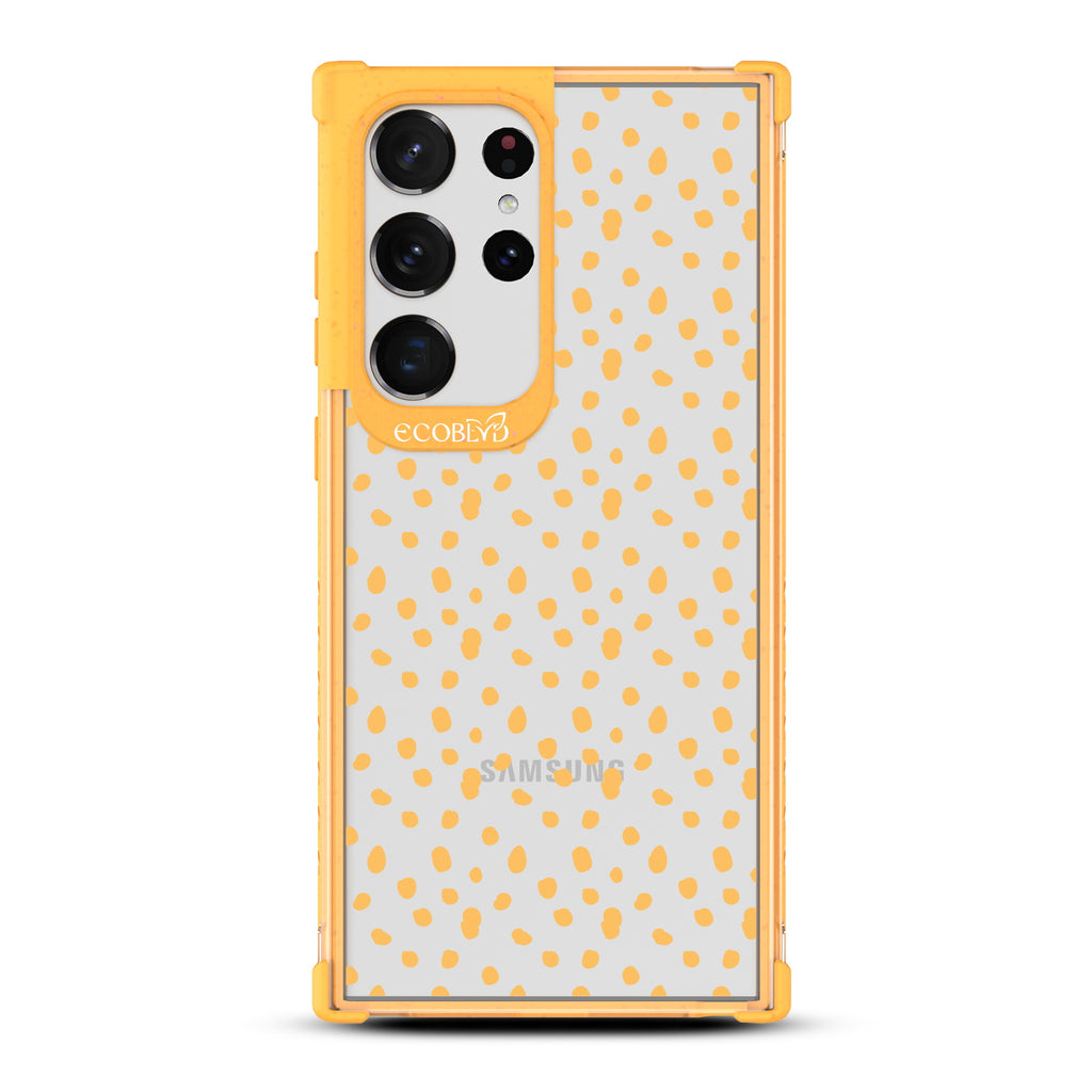 On The Dot - Yellow Eco-Friendly Galaxy S23 Ultra Case With A Polka Dot Pattern On A Clear Back