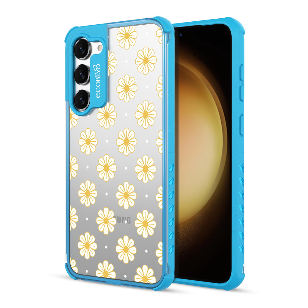 Daisy - Back View Of Blue & Clear Eco-Friendly Galaxy S23 Case & A Front View Of The Screen