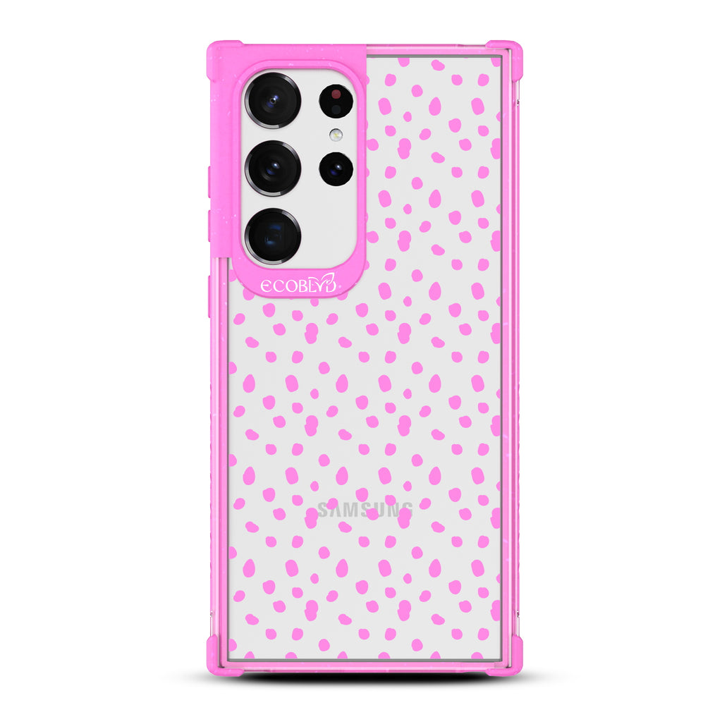 On The Dot - Pink Eco-Friendly Galaxy S23 Ultra Case With A Polka Dot Pattern On A Clear Back