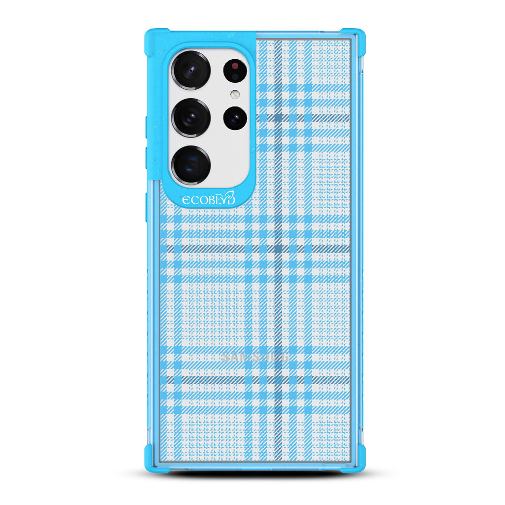 As If - Blue Eco-Friendly Galaxy S23 Ultra Case with Nova Check Plaid Print On A Clear Back