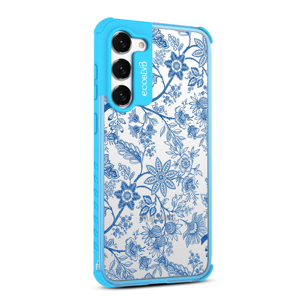 Flower Crown - Left-side View Of Blue & Clear Eco-Friendly Galaxy S23 Case
